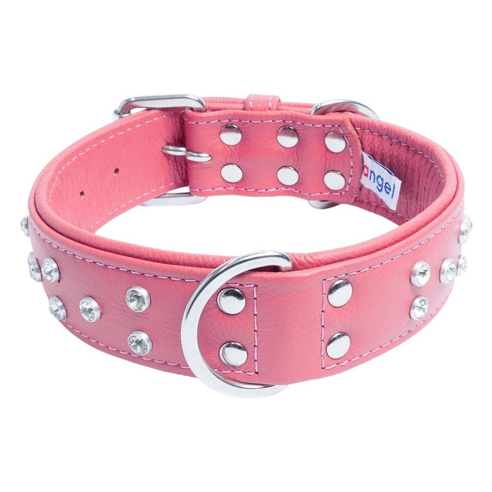 Athens Dog Collar Leather with Rhinestone Bubblegum Pink | Collars, Leashes & Harnesses Collars, Leashes & Harnesses Collars, Leashes & Harnesses