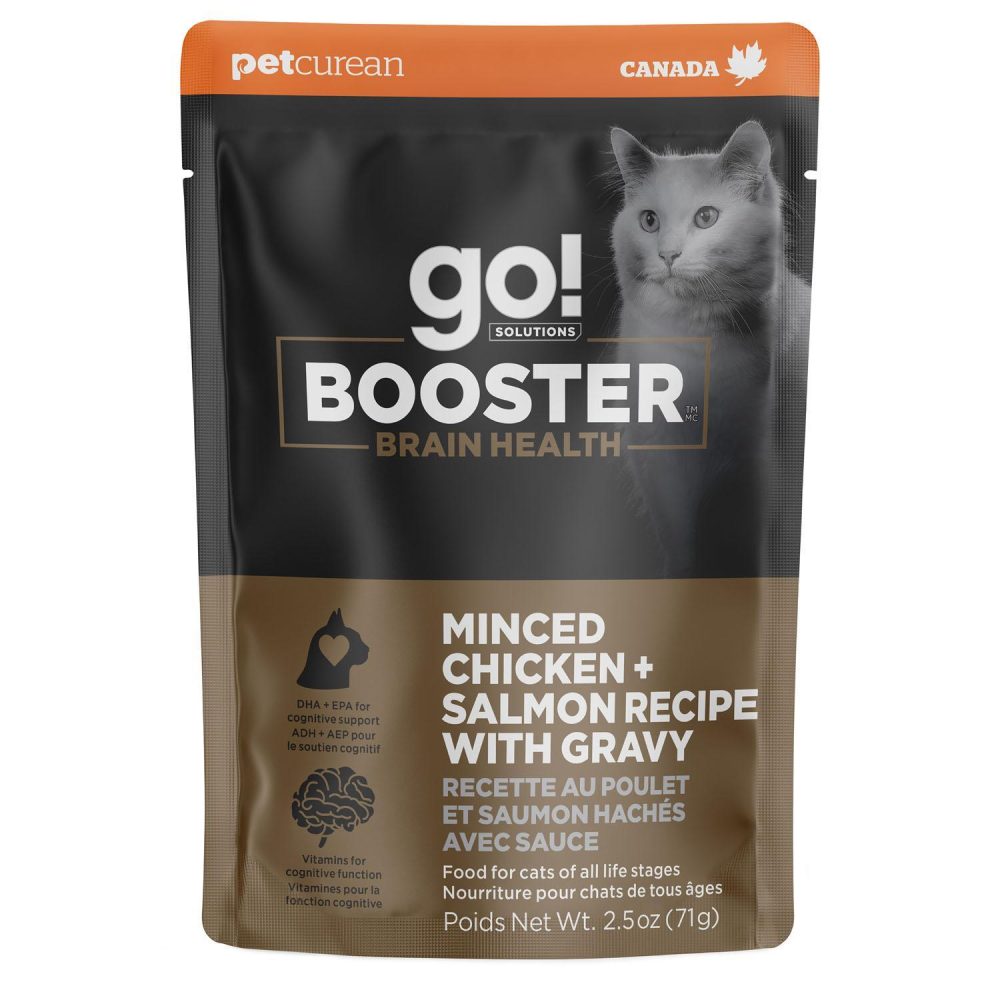 Booster Brain Health Minced Chicken + Salmon Recipe Cat Food / 2.5 oz – 24 pk | Wet Food Cat Cat