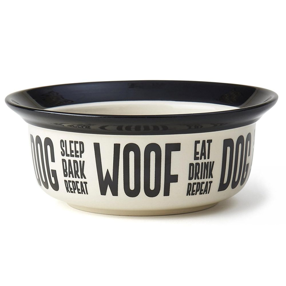 Eat Drink Repeat Woof Bowl Black & White | Bowls & Feeding Bowls & Feeding Bowls & Feeding