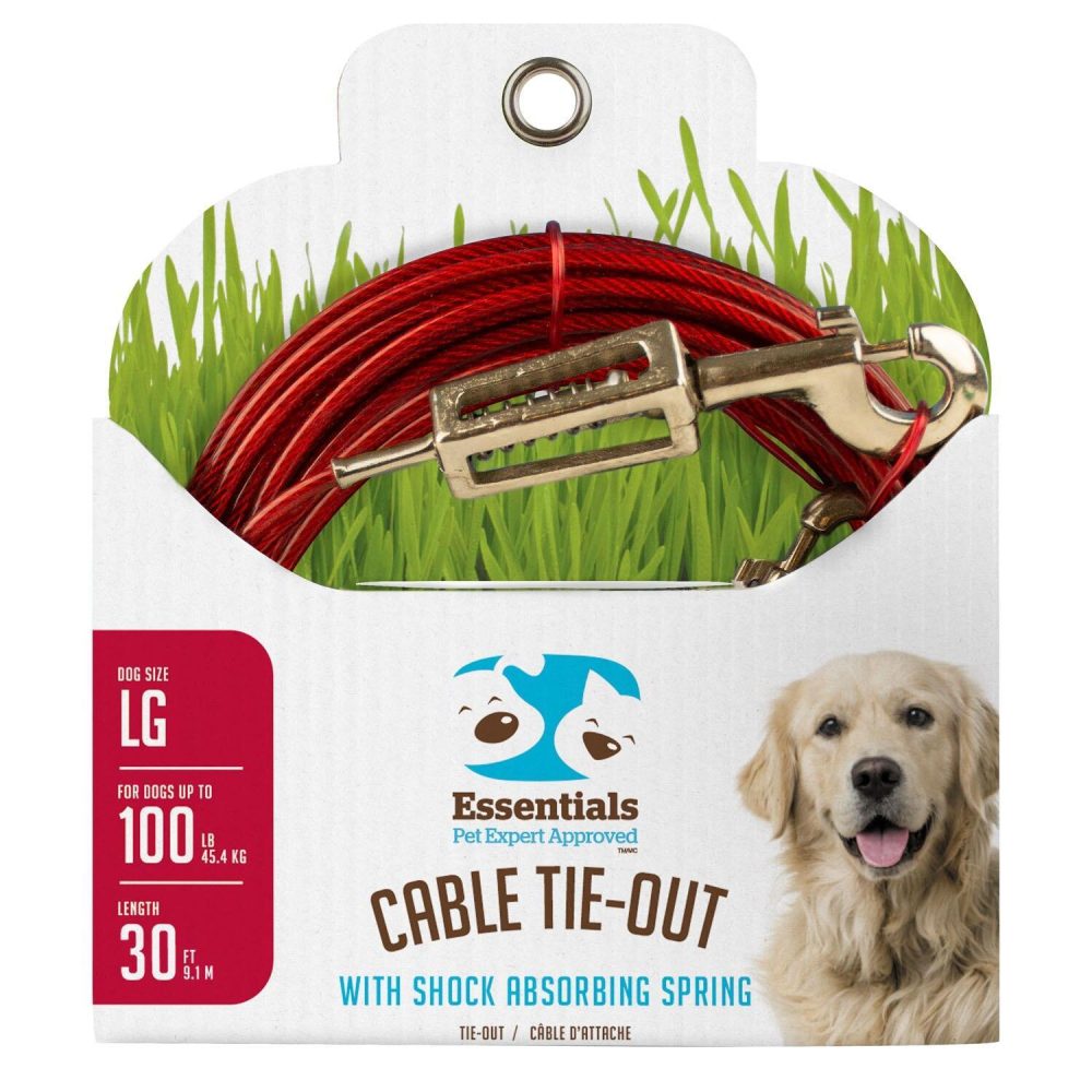 Large Dog Red Cable Tie-Out with Shock Absorbing Spring | Collars, Leashes & Harnesses Collars, Leashes & Harnesses Collars, Leashes & Harnesses