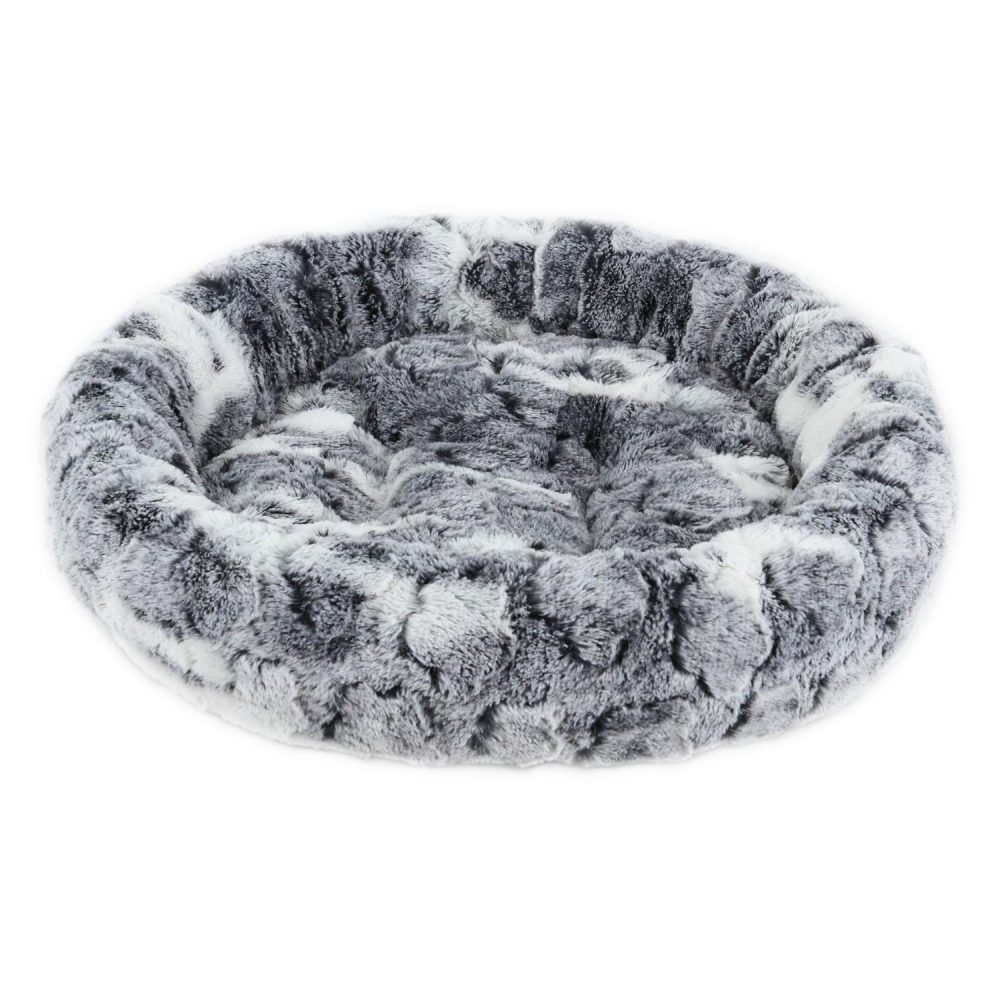 Plush Printed Round Bed Grey | Beds & Mats Beds & Mats Beds & Mats