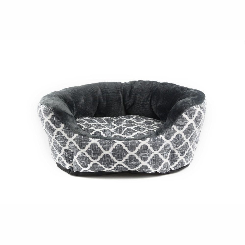 Quatrefoil Print Oval Bed Grey | Beds & Mats Beds & Mats Beds & Mats