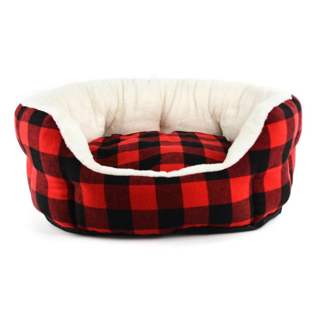 Red & Black Buffalo Check Oval Bed | Beds & Mats Beds & Mats Beds & Mats