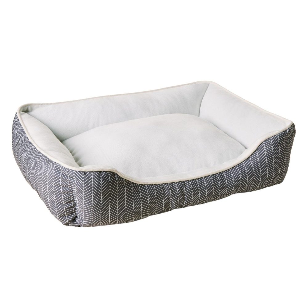 Step-in Rectangular Bed Grey Herringbone Print | Beds & Mats Beds & Mats Beds & Mats